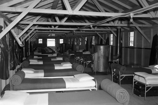 Bunk beds in one of the barracks at the Civilian Conservation Corps Camp near Azle at Eagle Mountain Lake. 1940. Courtesy of the University of Texas at Arlington Special Collections.