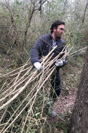 AshtonTassin wrestle cut privet out of the Ned & Genie Fritz Texas Buckeye Trail. Photo by Kristi Kerr Leonard. 