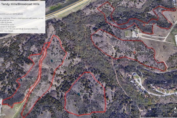 A map shows areas to be treated for privet removal. Map courtesy of City of Fort Worth.