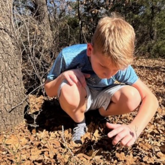 Elijah examining a greenbriar vine.
