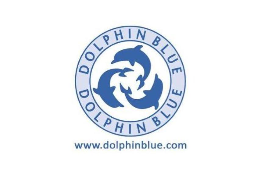 Dolphin Blue logo with three dolphins in a circle.