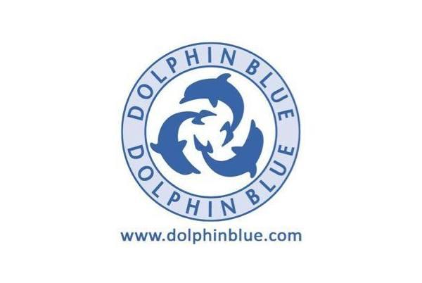 Dolphin Blue logo with three dolphins in a circle.